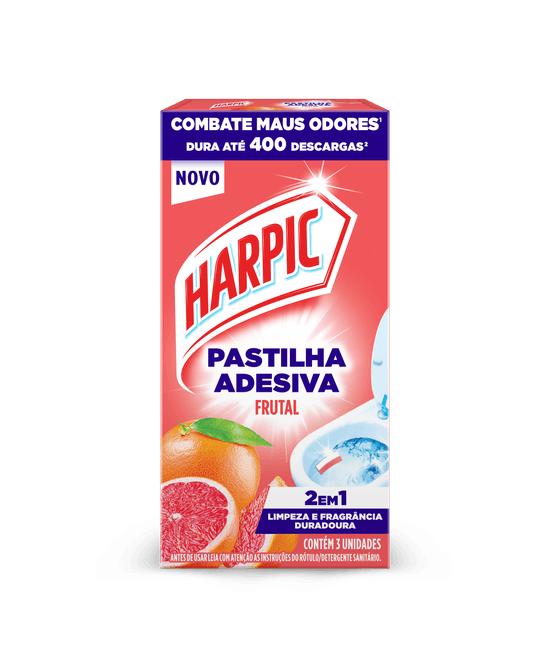 Pastilha Harpic Adesiva Frutal mantém o vaso sanitário limpo e perfumado diariamente
