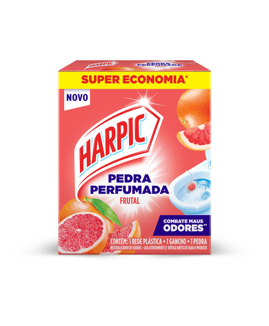 Harpic Pedra Perfumada Frutal para vaso sanitário, perfume duradouro a cada descarga