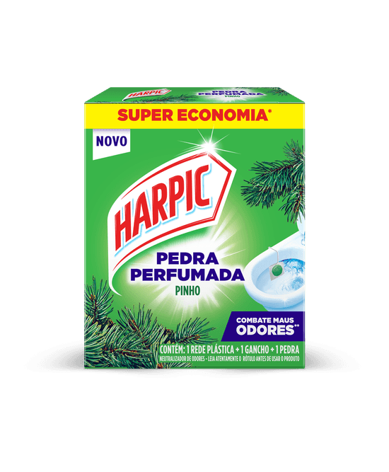 Harpic Pedra Perfumada Pinho para vaso sanitário, perfume duradouro a cada descarga