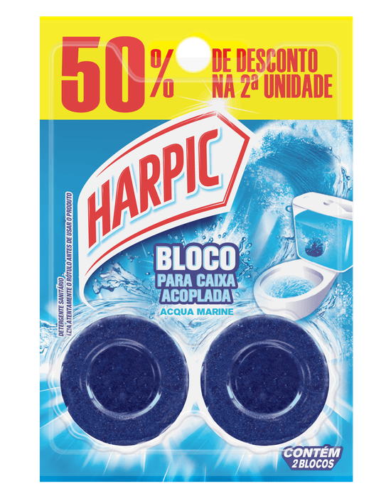 Bloco sanitário Harpic Caixa Acoplada Marine Twinpack  - 50% off 2ª unidade, perfuma e mantém o vaso sanitário limpo